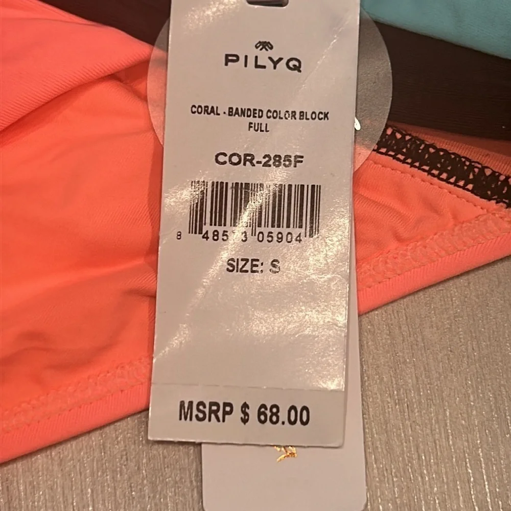 PILYQ Coral banded color block full back size small bikini swim bottoms